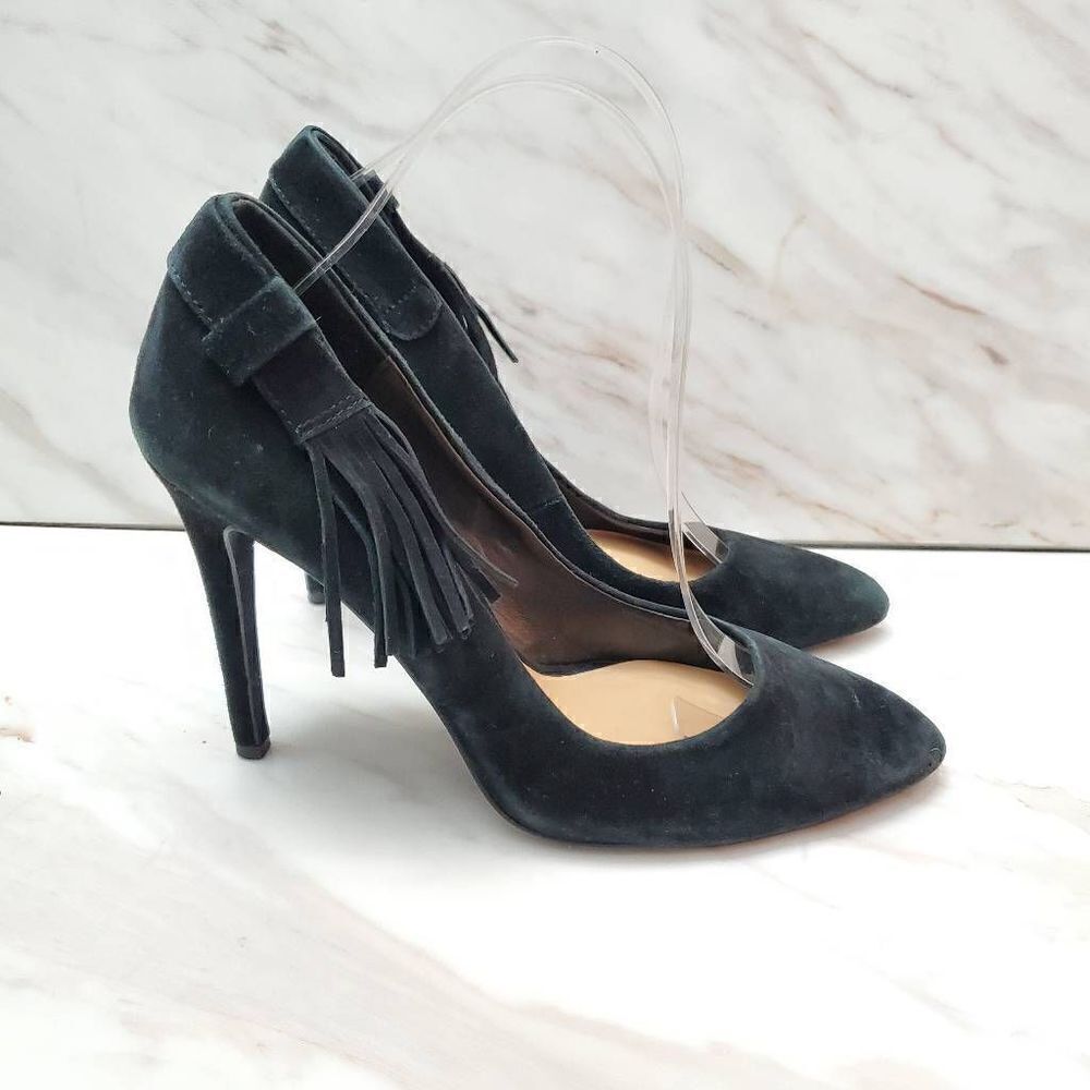 Joe's Black Fringe Suede Pointed Toe Pumps Size 8.5‎
